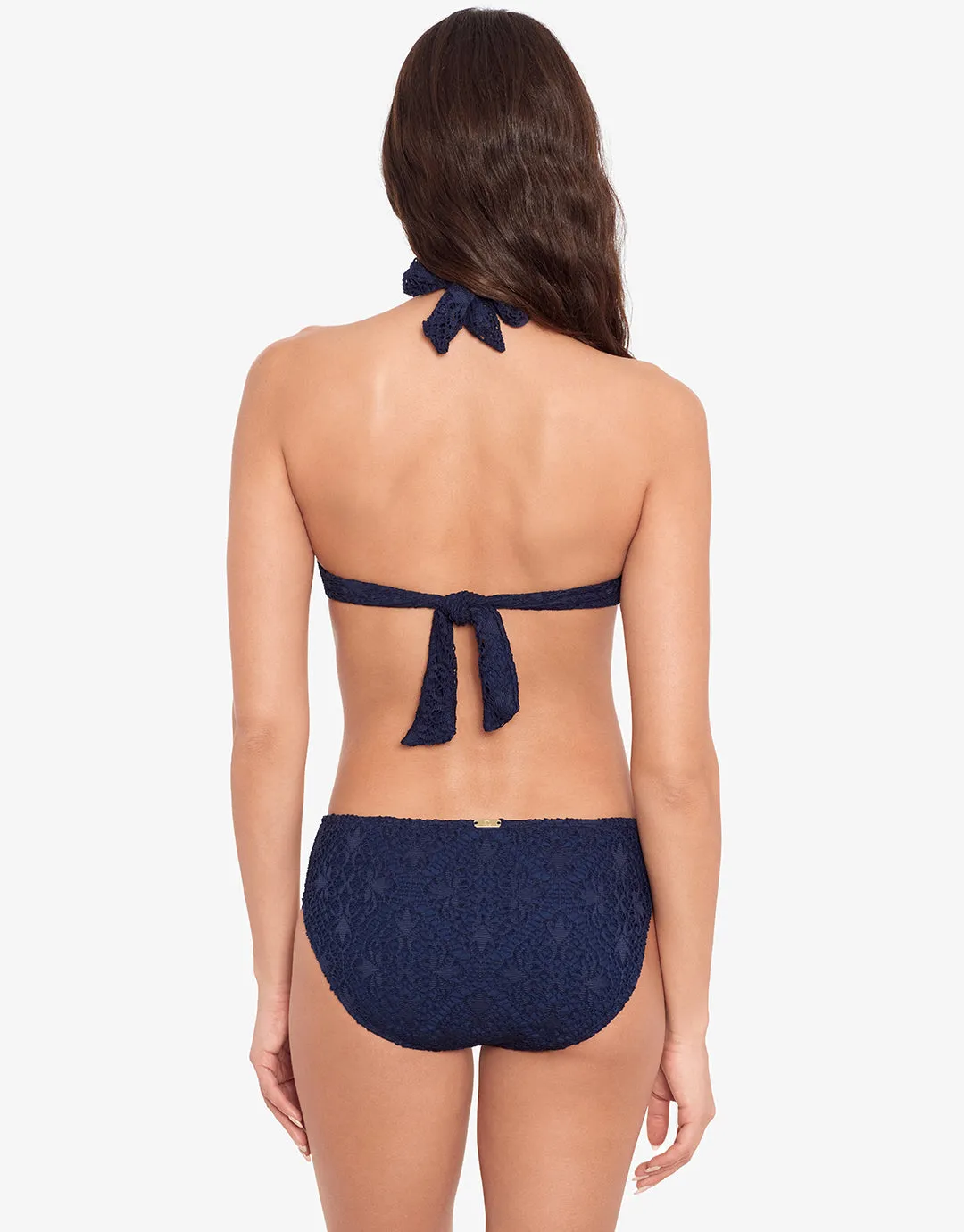 Crochet Rattan Ring Halter Bikini Top - Navy
