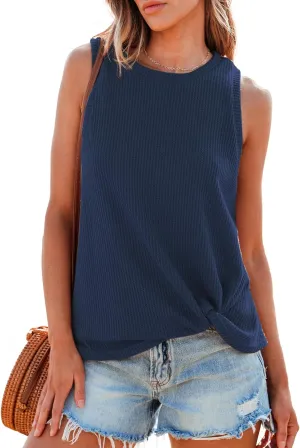 CUPSHE Women Tops Sleeveless Ribbed Twist Tank Top Crew Neck Shirt Casual Summer