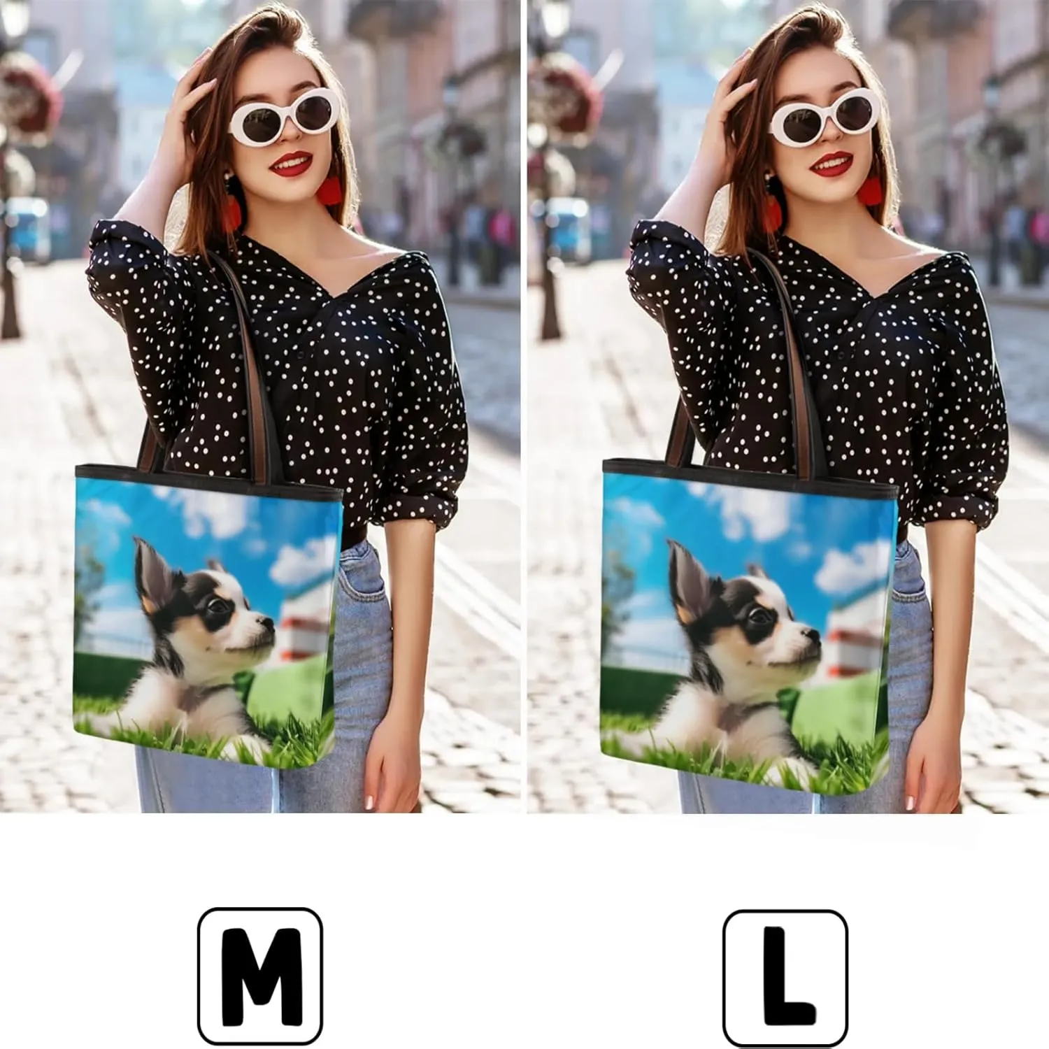 Cute Dog Meadow Tote Bag Multi Pocket Zippered Beach Bag Lightweight Waterproof Handbag