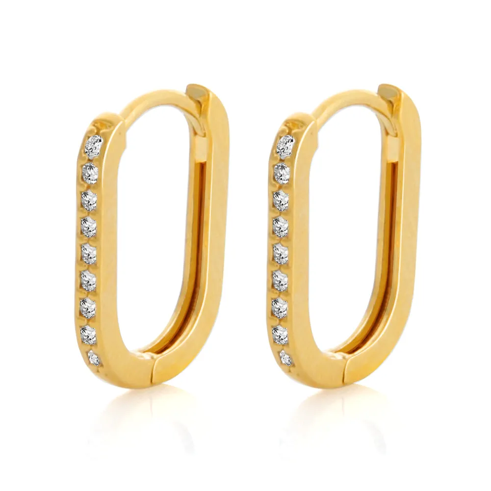 CZ Oval Shape Huggie Hoop Earrings