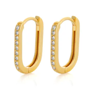 CZ Oval Shape Huggie Hoop Earrings