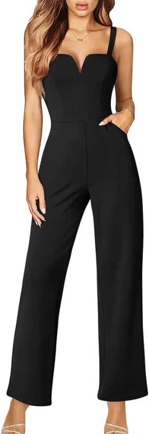 DAAWENXI Women's Casual Tank Top Sleeveless Jumpsuits Dressy Wide Leg Pants Rompers With Pockets
