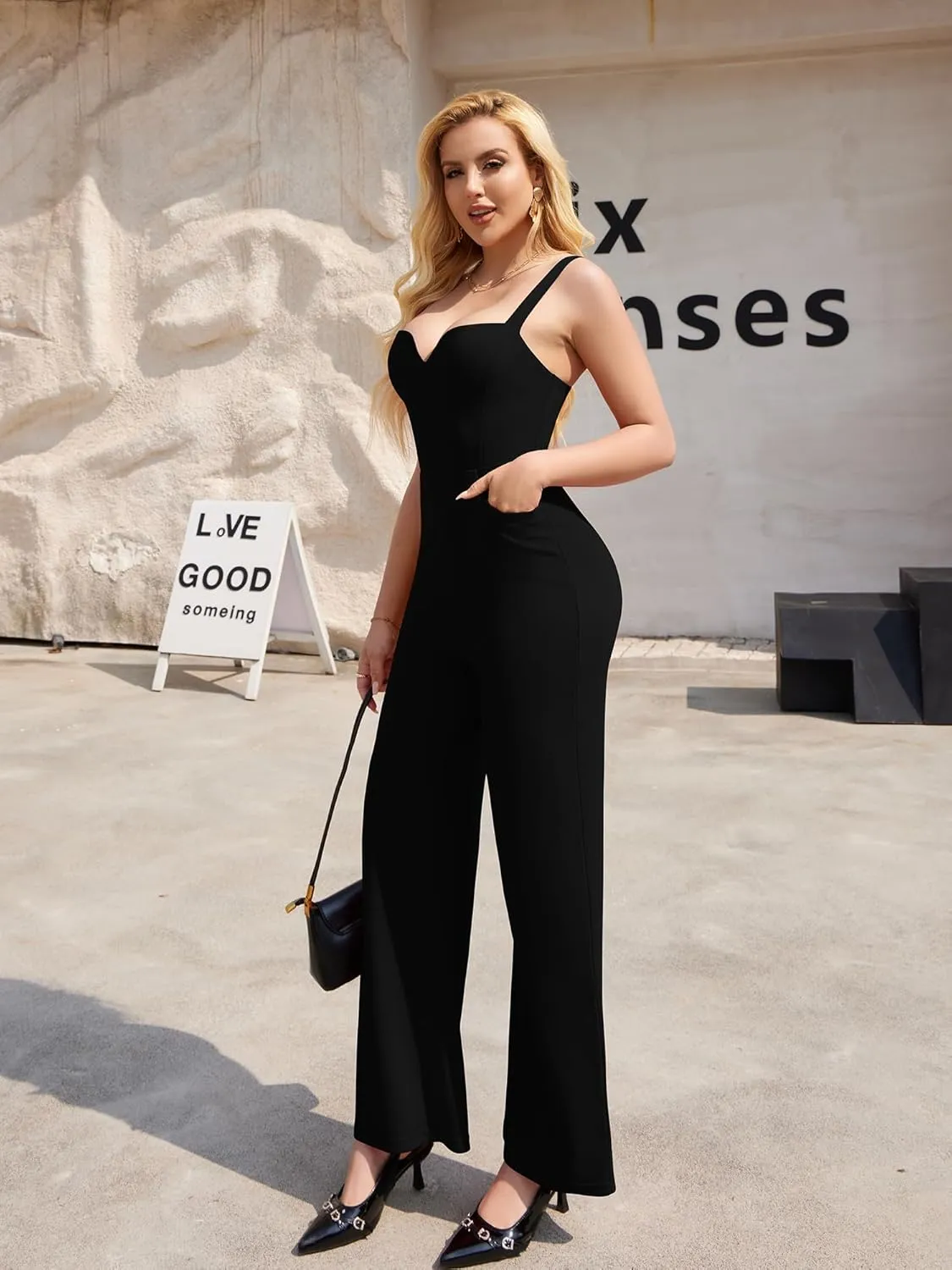 DAAWENXI Women's Casual Tank Top Sleeveless Jumpsuits Dressy Wide Leg Pants Rompers With Pockets