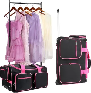 Dance Bag with Garment Rack, 23 Dance Costumes Duffle Bag with Wheels for Girls Rolling Garment Bag for Travel (Black)