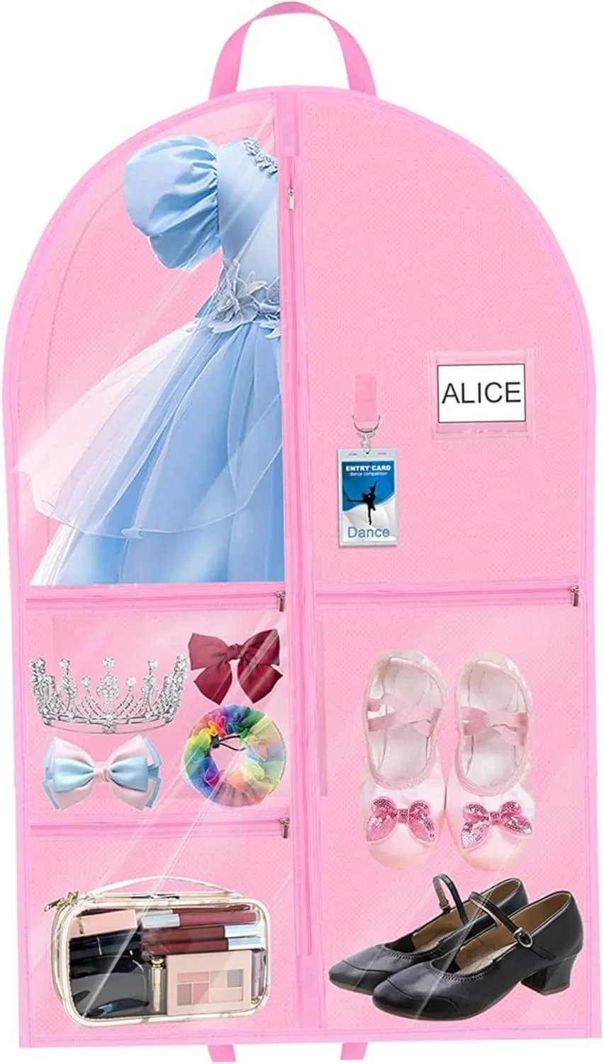 Dance Costume Garment Bag 39.4inch Dustproof Dance Bag with Garment Rack 6 Pockets Competition Portable Bags for Dancers Home Travel with Rack