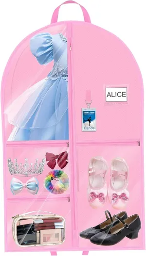 Dance Costume Garment Bag 39.4inch Dustproof Dance Bag with Garment Rack 6 Pockets Competition Portable Bags for Dancers Home Travel with Rack