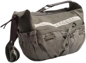 Dark Cottagecore Canvas Tote Bag Women Fairycore Coquette Lace Bow Crossbody Bag Hobo Bag Casual Bags