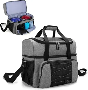 DODO DEER Bowling Bag for 2 Balls Bowling Tote with Wooden Bowling Cups and Padded Divider for Double Ball and One Pair of Bowling Shoes Up to Mens 16 and Extra Essentials, Bag Only