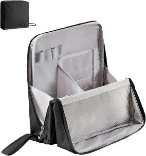 Doresty Makeup Bag, Doresty Standing Makeup Bag  Portable, Large Capacity, Vertical Large Opening Waterproof Multifunctional Make up Bags with Compartments, Toiletry Bag for Girls Women (Black)