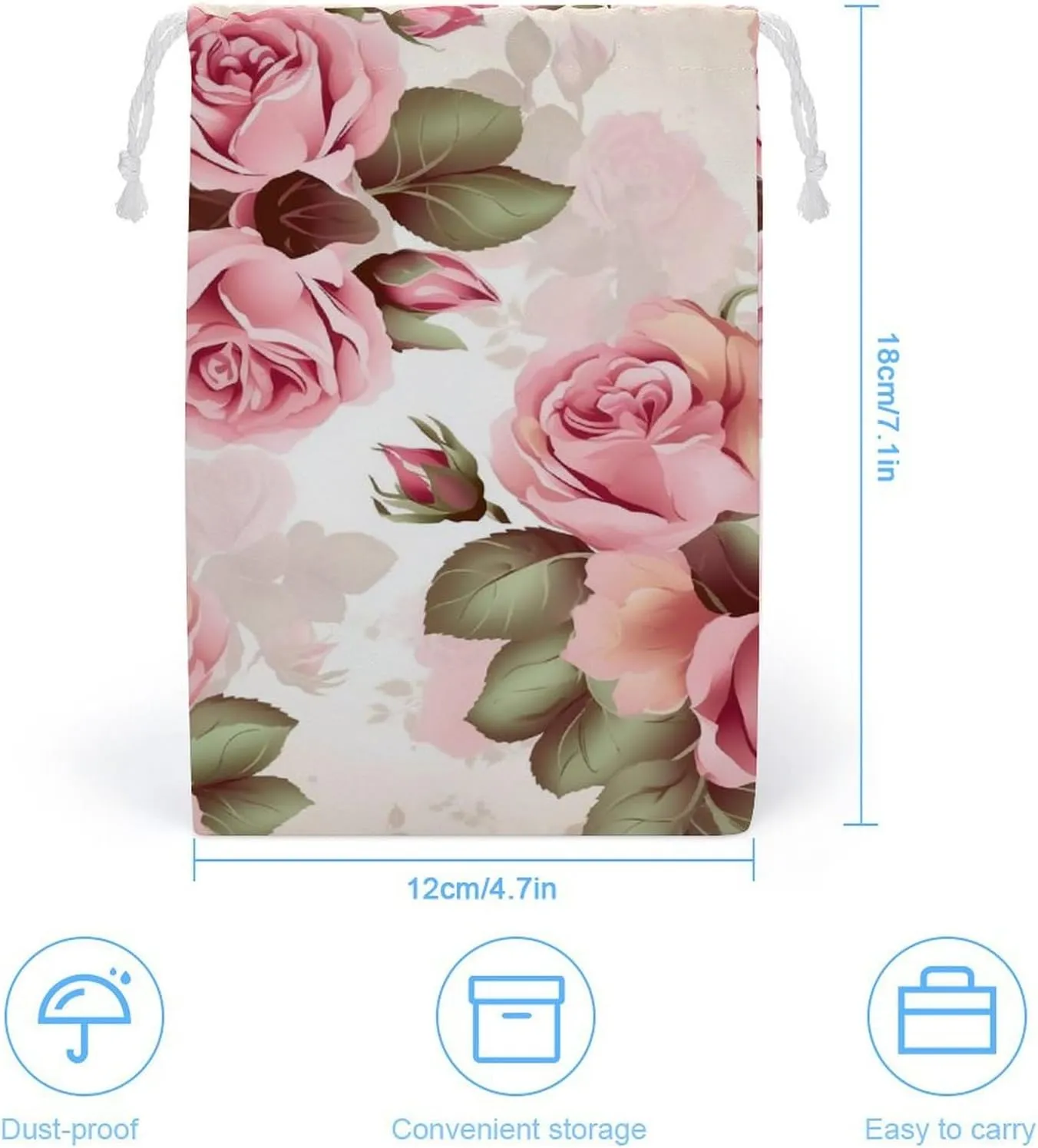 Drawstring Storage Bag Rose Floral Gym String Bag Durable Washable for Men Women