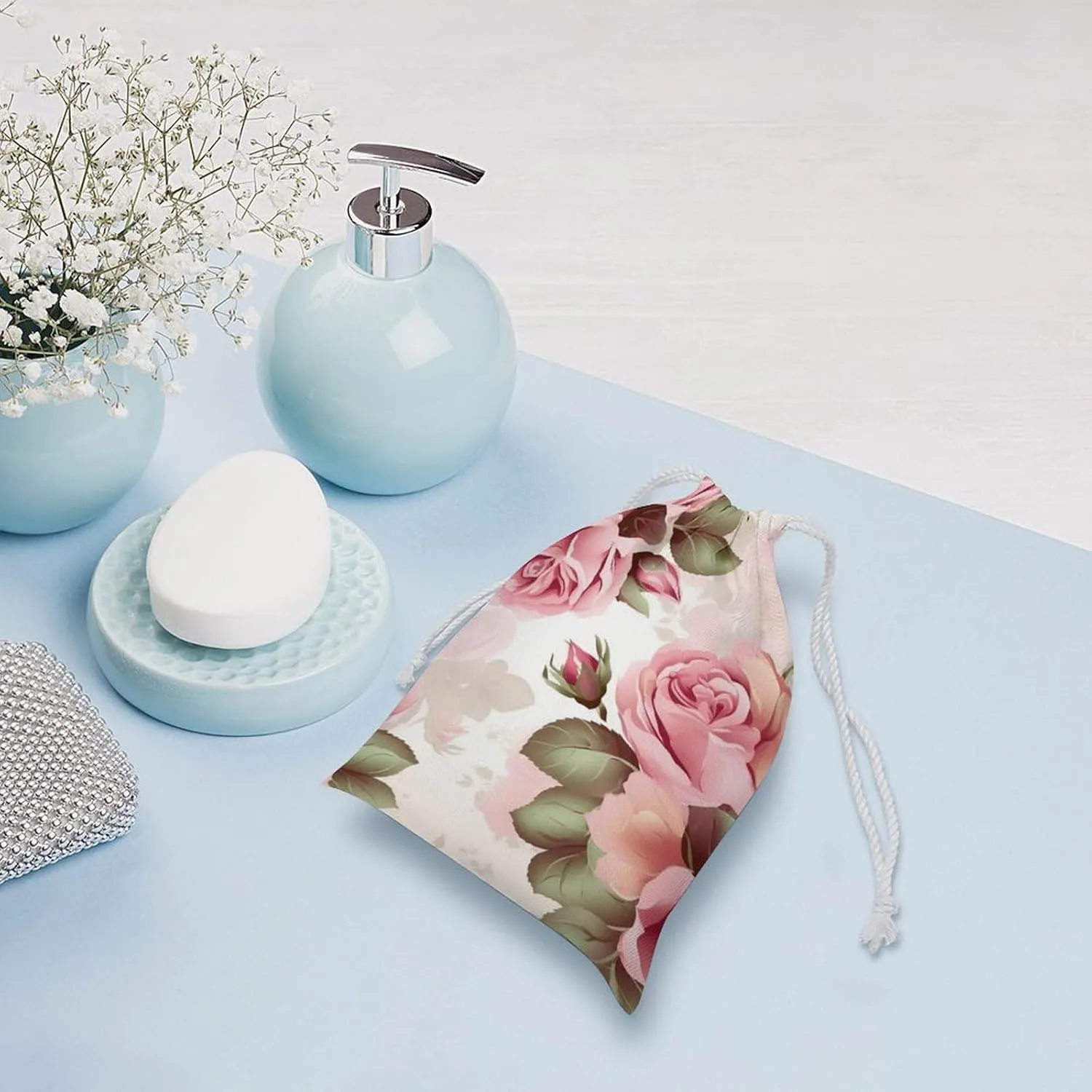 Drawstring Storage Bag Rose Floral Gym String Bag Durable Washable for Men Women