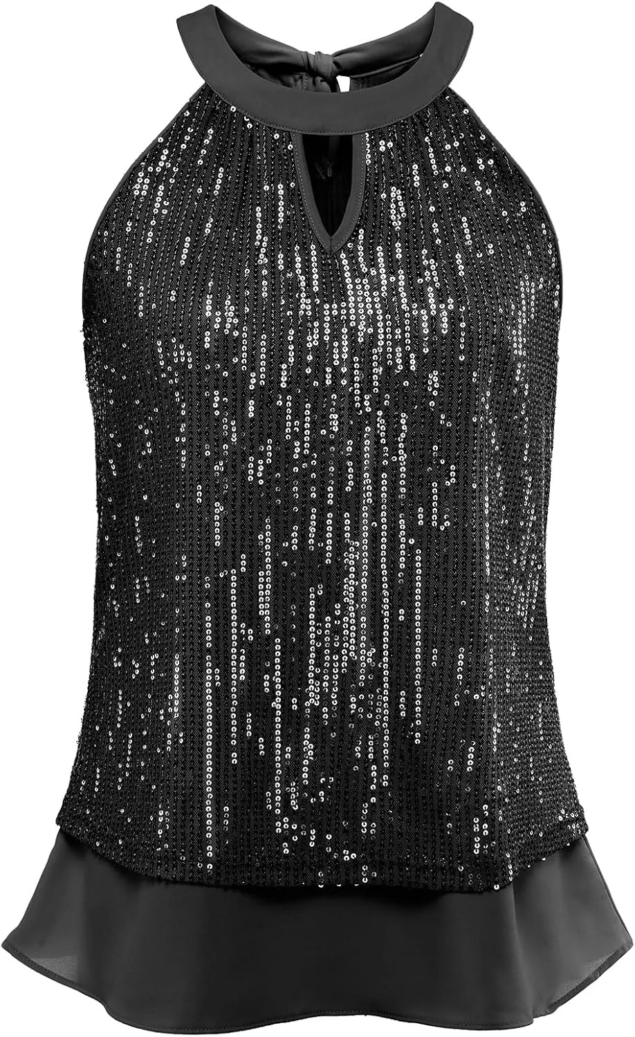 DRESSTELLS Sequin Halter Tops for Women Sleeveless Sparkly Shiny Tank Tops Bow Flowy Sparkly Club Outfits Party Shirt