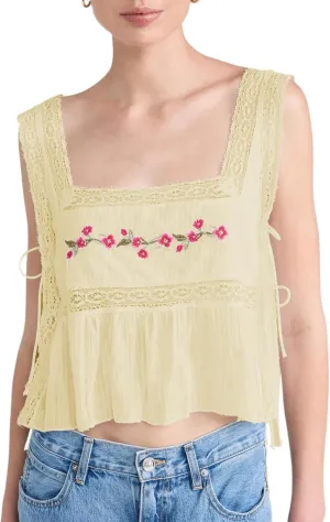 Dupe Y2k Women Floral Embroidery Side Tie Tank Top Crop fp Cute Sleeveless Lace Up Vest Going Out Babydoll Shirt Summer