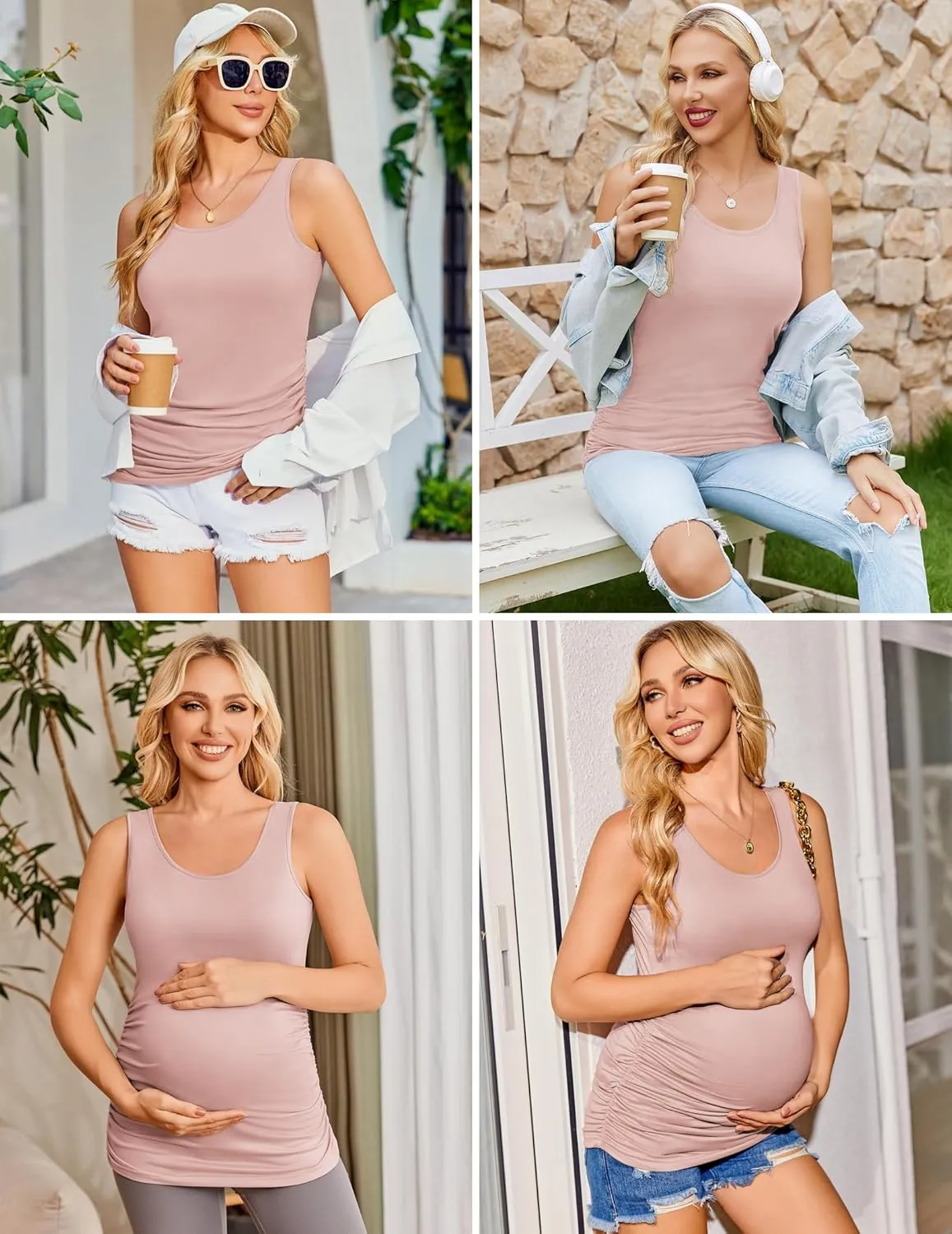 Ekouaer 3 Pack Women Maternity Tank Tops Ruch Side Basic Shirts Summer Postpartum Tops Sleeveless Pregnancy Workout Clothes
