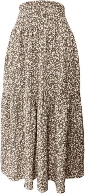 Elastic High Waist Flowy Maxi Skirts Women Boho Floral Tiered Pleated Summer Casual Long Beach Skirt