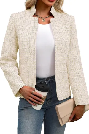 ELLEVEN Womens' Tweed Blazer Long Sleeve Jacket Notch Collar Fully Lined Casual Business Trendy Elegant Work Office Coat