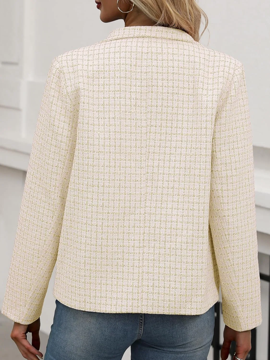 ELLEVEN Womens' Tweed Blazer Long Sleeve Jacket Notch Collar Fully Lined Casual Business Trendy Elegant Work Office Coat