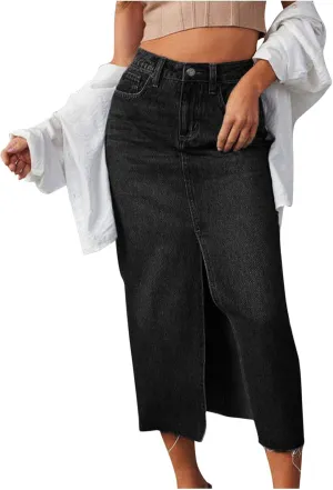 Fashion A-line Split Denim Skirt for Women Leisure High Waist Midi Skirts Comfortable Bodycon Going Out Skirts