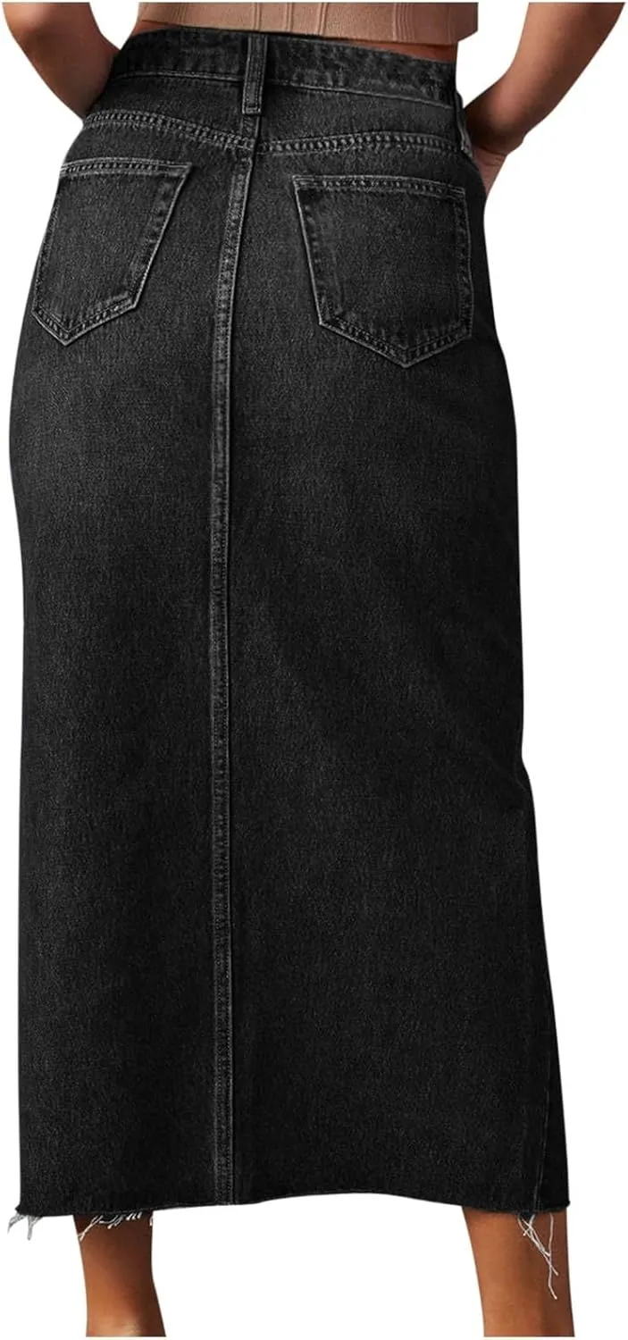 Fashion A-line Split Denim Skirt for Women Leisure High Waist Midi Skirts Comfortable Bodycon Going Out Skirts