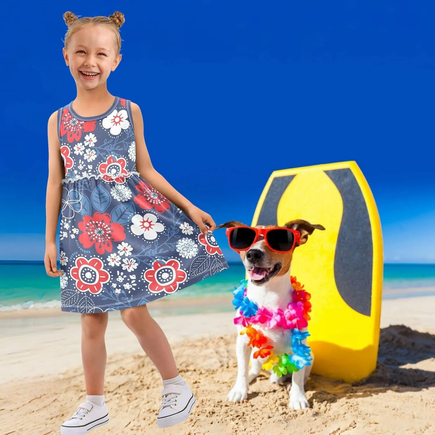 Fashion Girls Dress Cute Pattern Sleeveless Summer Casual Sundress A-line Dress 2T-8Y