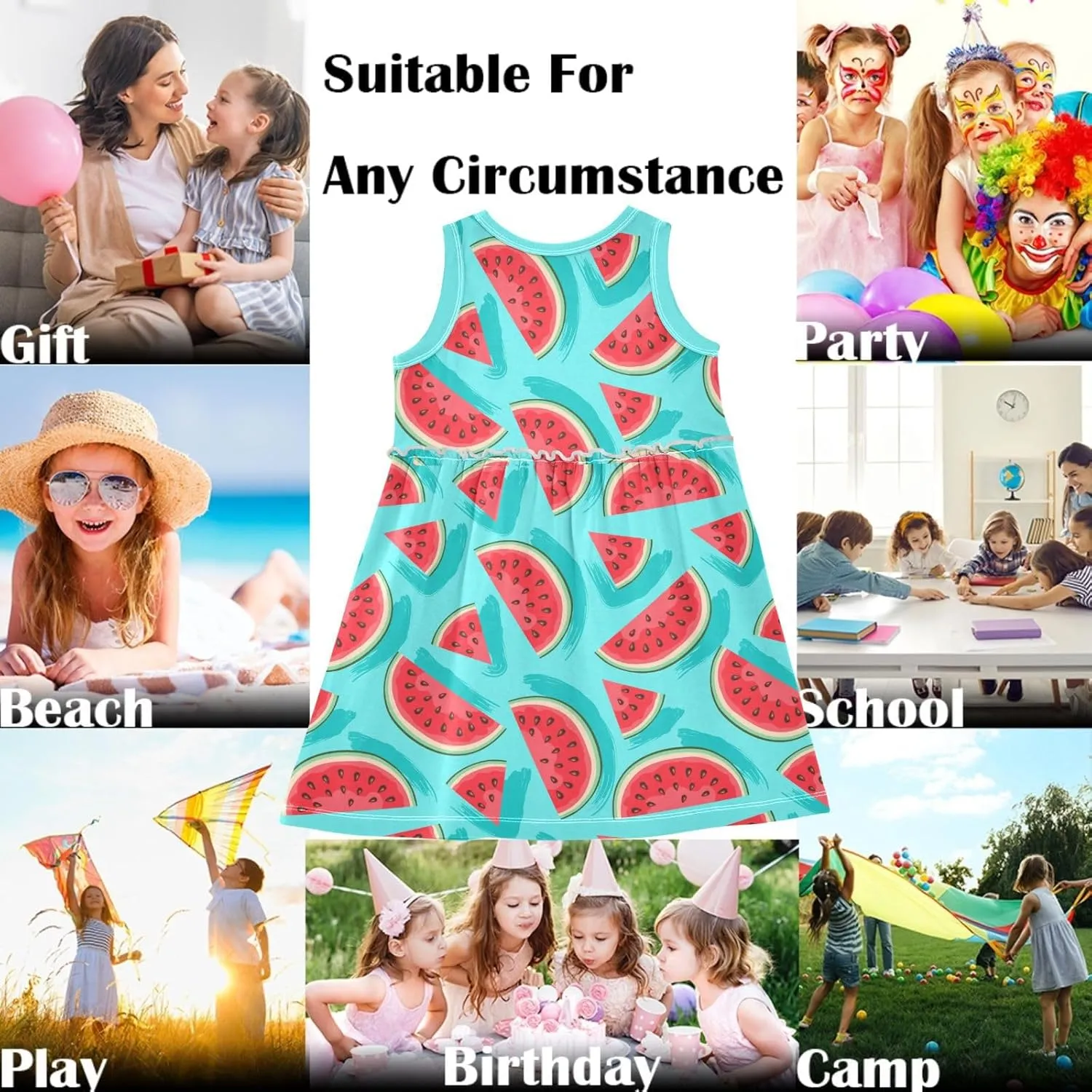 Fashion Girls Dress Cute Pattern Sleeveless Summer Casual Sundress A-line Dress 2T-8Y