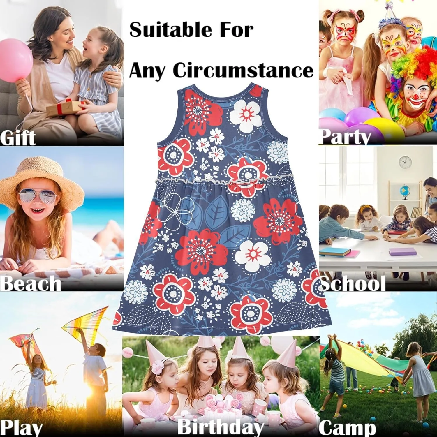 Fashion Girls Dress Cute Pattern Sleeveless Summer Casual Sundress A-line Dress 2T-8Y