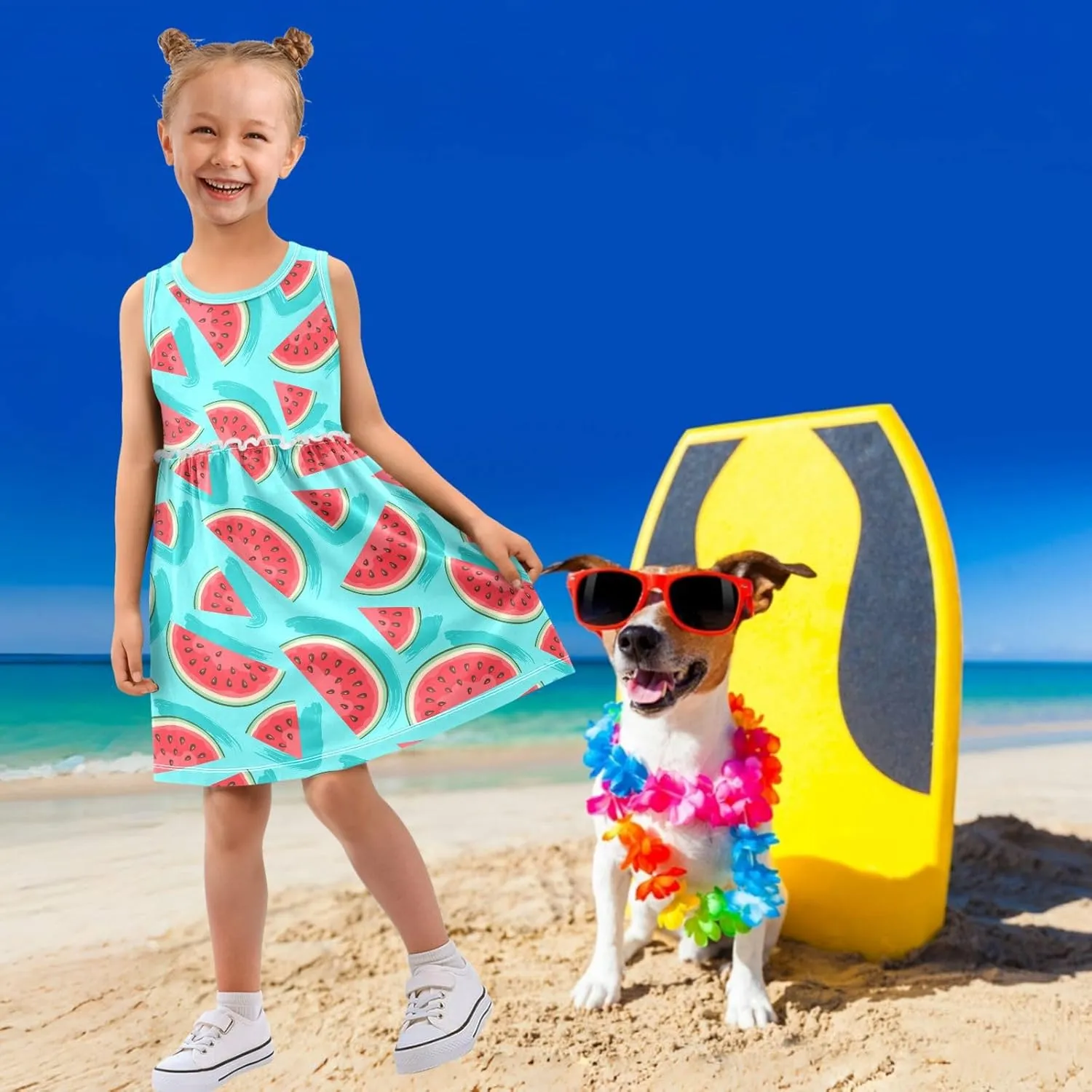 Fashion Girls Dress Cute Pattern Sleeveless Summer Casual Sundress A-line Dress 2T-8Y
