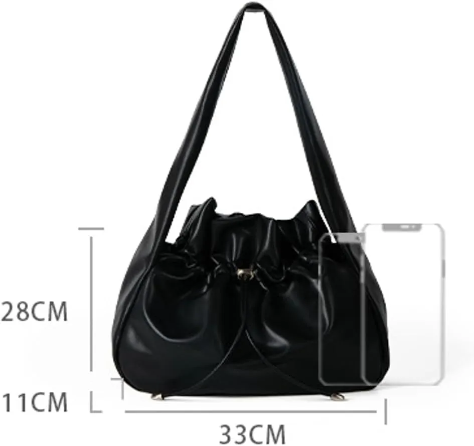 Fashion Shoulder Bag for Women Large Vegan Leather Tote Purse Bucket Handbag Pleated Top Handle Satchel