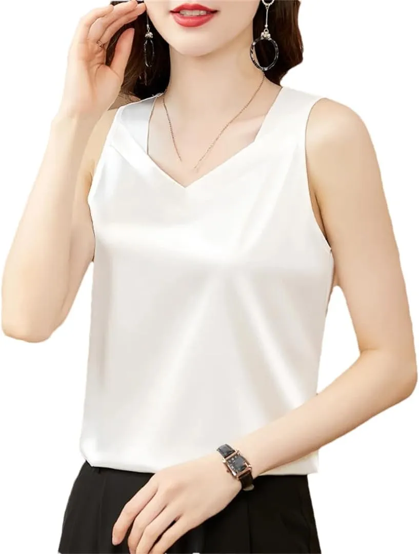 Fashion Strap Tops Women V Neck Satin Basic Tank Tops All-Match Camisole Suspender Casual Woman Clothing