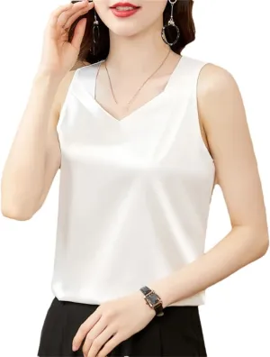 Fashion Strap Tops Women V Neck Satin Basic Tank Tops All-Match Camisole Suspender Casual Woman Clothing
