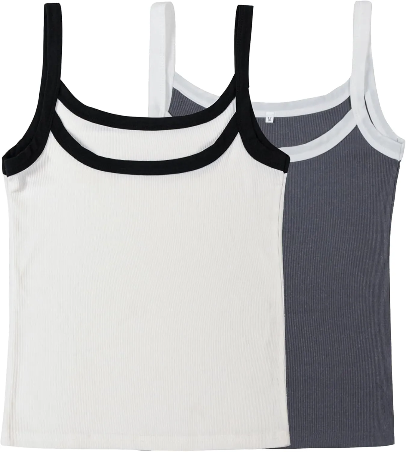Fashionme Women's 2025 Basic Ribbed Tank Tops Wide Strap Color Block Sleeveless Tops Scoop Neck 1/2 Pack