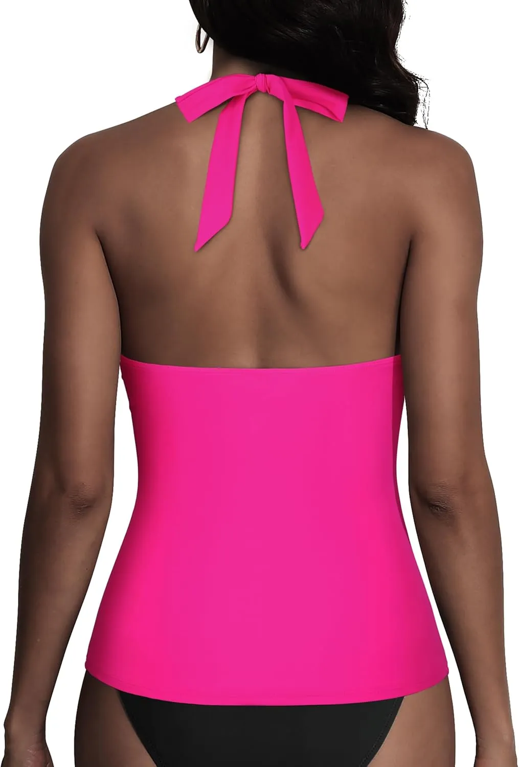 Firpearl Underwire Tankini Tops for Women Ruched Tummy Control Bathing Suit Tops Halter V Neck Swimsuit Top Only