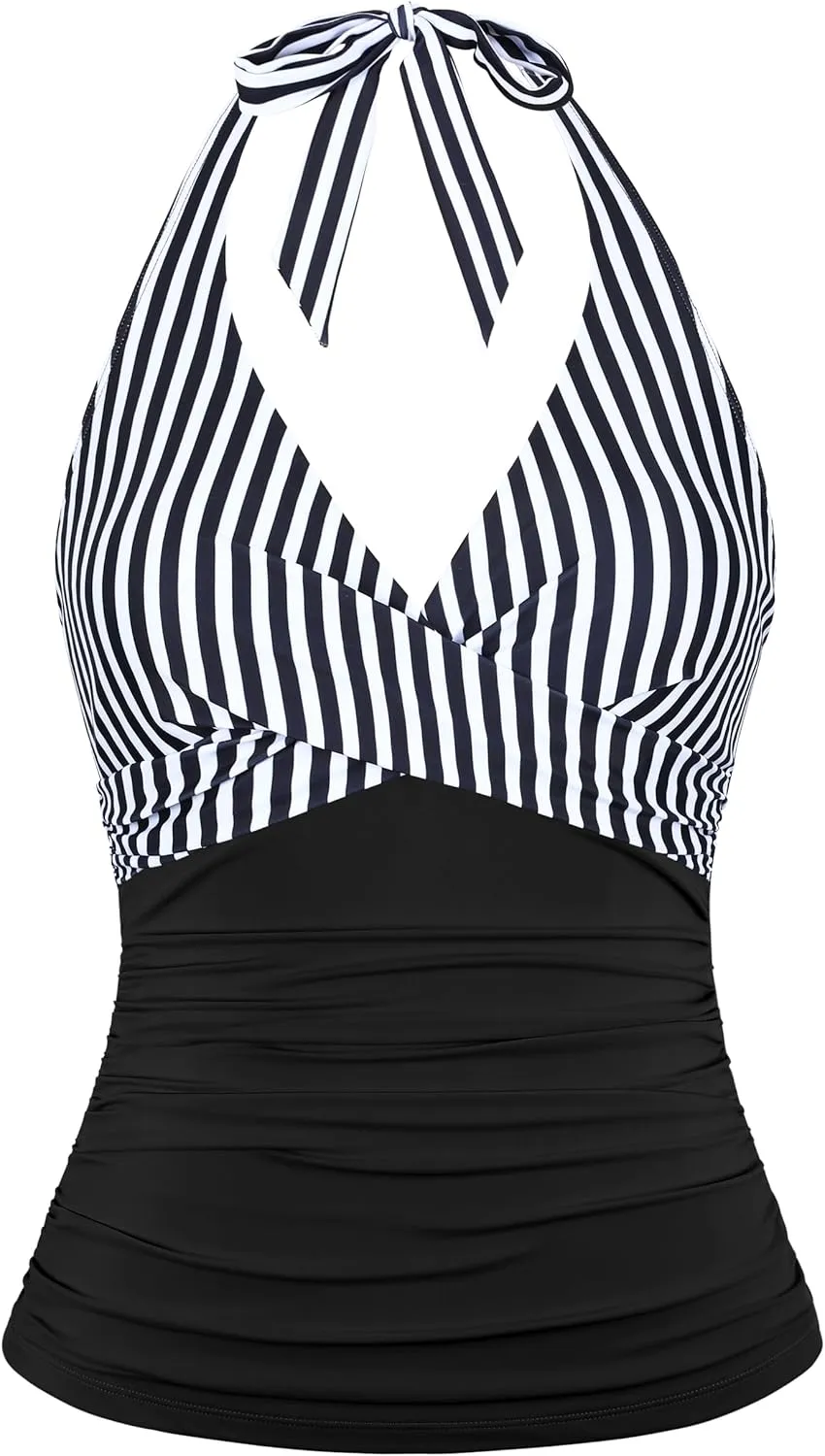 Firpearl Underwire Tankini Tops for Women Ruched Tummy Control Bathing Suit Tops Halter V Neck Swimsuit Top Only