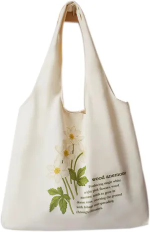 Floral Canvas Tote Bag Botanical Shopping Bag Aesthetic Flower Tote Bag Large Capacity Grocery Bag for Women