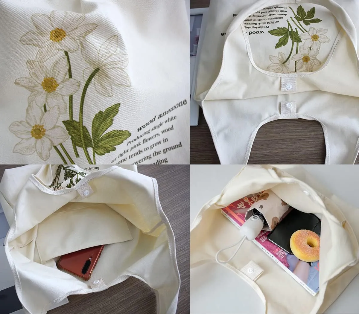 Floral Canvas Tote Bag Botanical Shopping Bag Aesthetic Flower Tote Bag Large Capacity Grocery Bag for Women