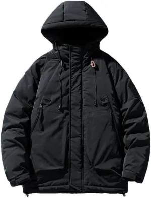 Fnfmrfmr Men Solid Zipper Cotton Coats Long Sleeve Pocket Loose Padded Warm Hooded Jacket Outwear
