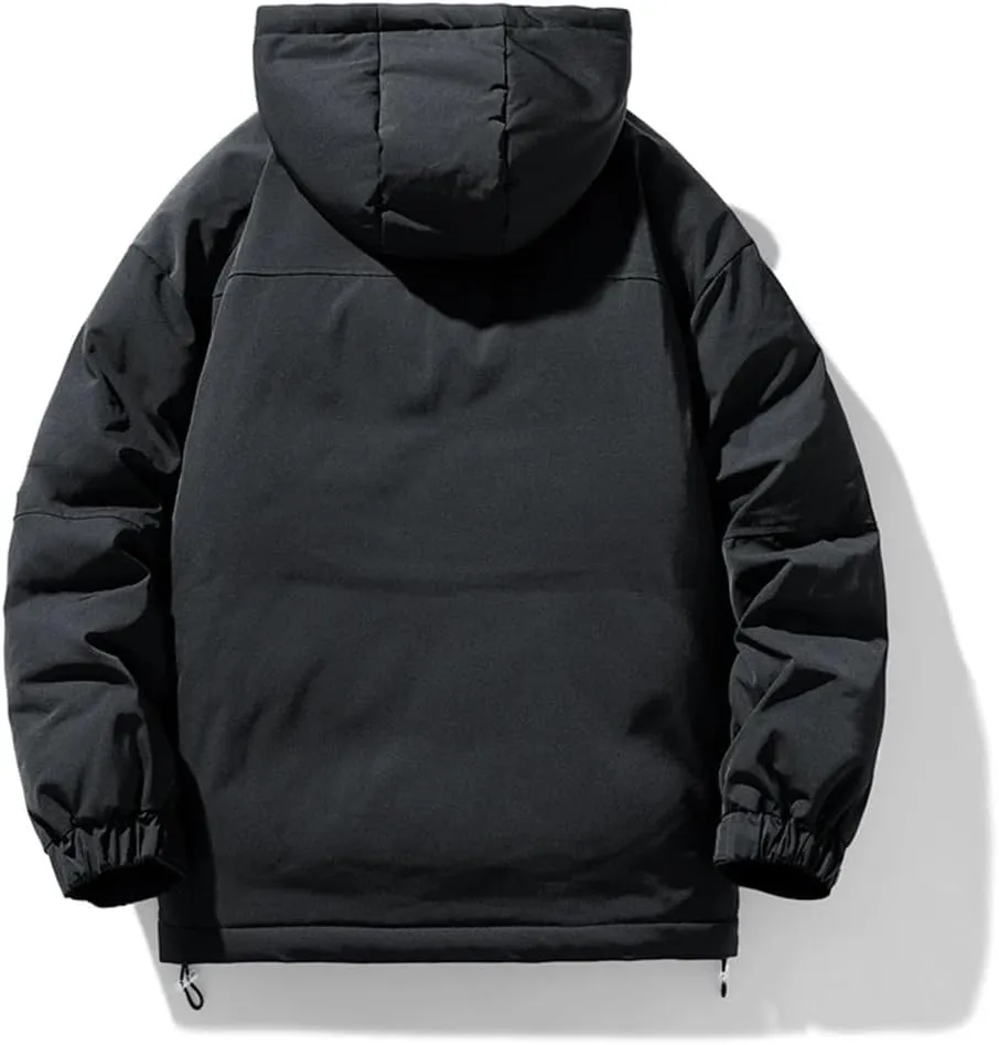 Fnfmrfmr Men Solid Zipper Cotton Coats Long Sleeve Pocket Loose Padded Warm Hooded Jacket Outwear