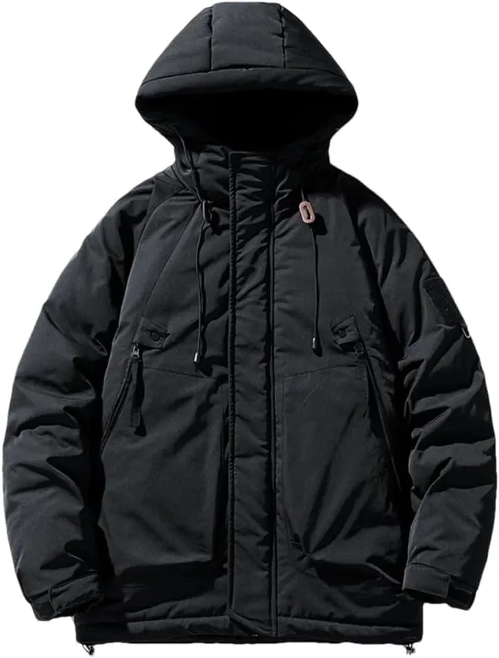 Fnfmrfmr Men Solid Zipper Cotton Coats Long Sleeve Pocket Loose Padded Warm Hooded Jacket Outwear