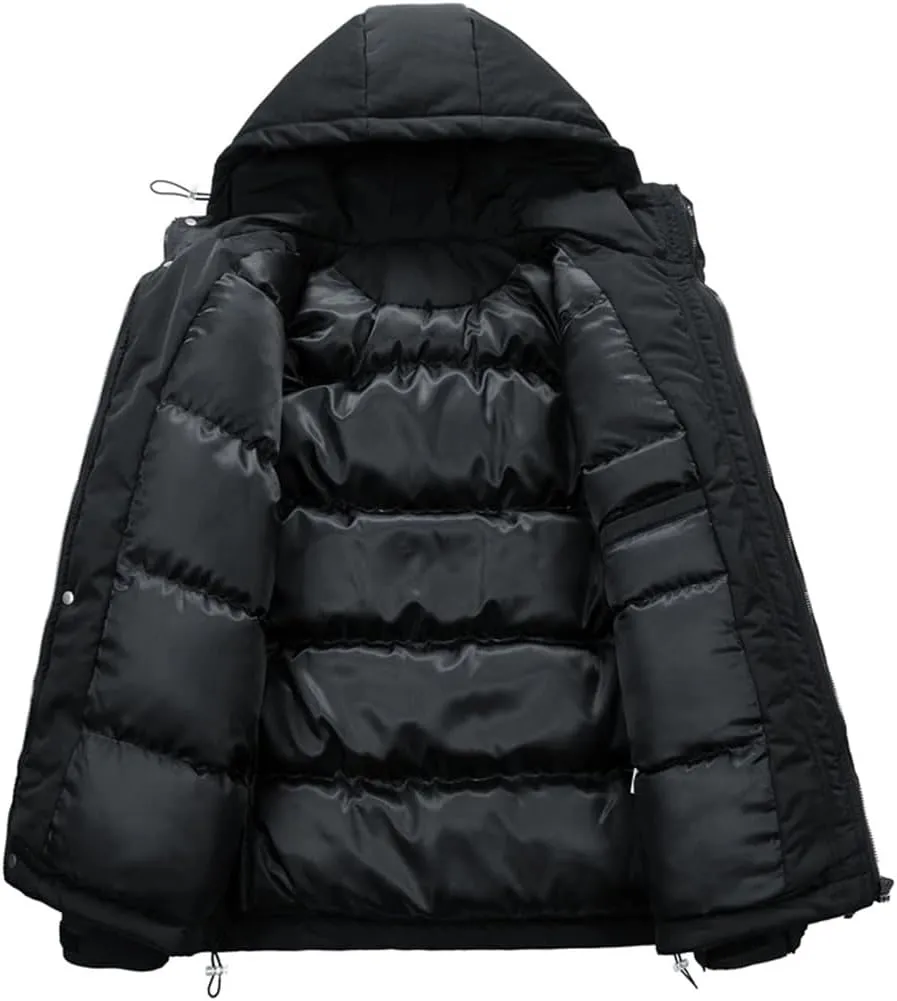 Fnfmrfmr Men Solid Zipper Cotton Coats Long Sleeve Pocket Loose Padded Warm Hooded Jacket Outwear