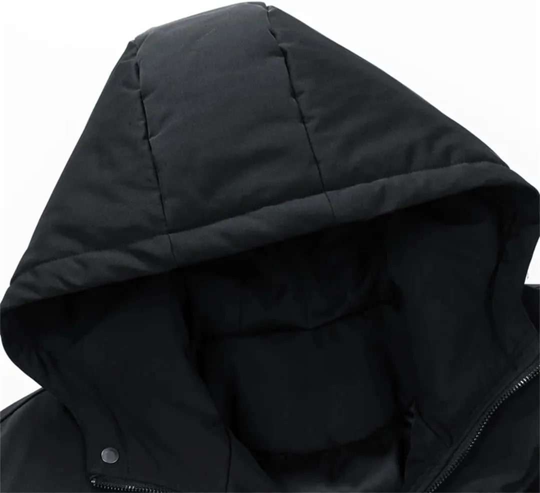 Fnfmrfmr Men Solid Zipper Cotton Coats Long Sleeve Pocket Loose Padded Warm Hooded Jacket Outwear