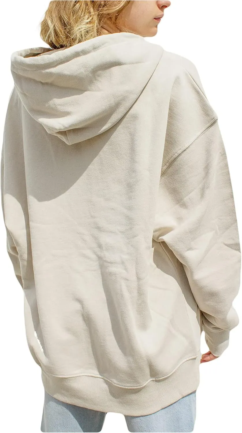 FOMOYUU Women Oversized Zip Up Hoodie E-girl Baggy Loose Solid Hooded Sweatshirt Jacket Outwear Casual Coat