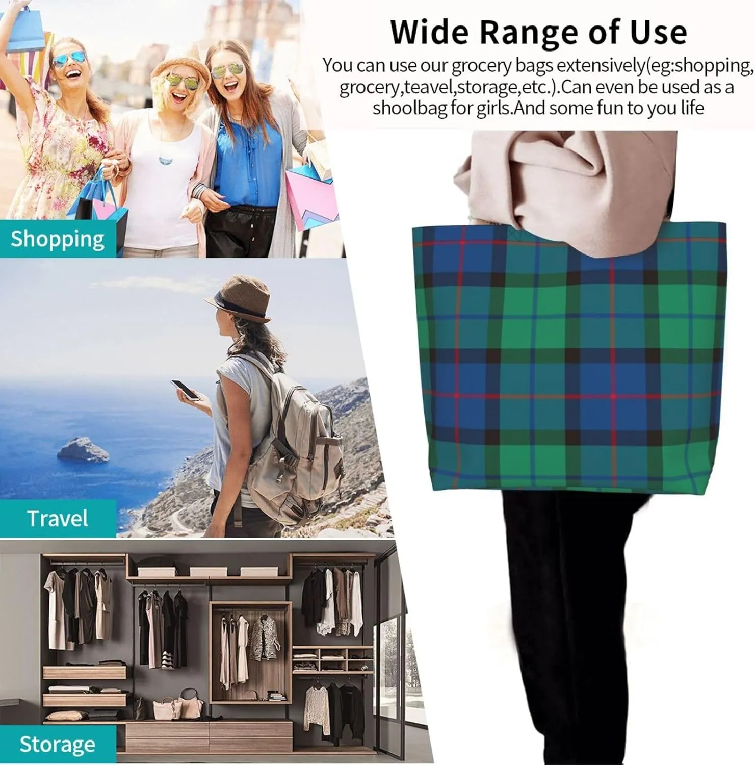 Forbes Ancient Tartan Tote Bag For Women Weekender Travel Bag Reusable Grocery Bags Large Totes Handbags