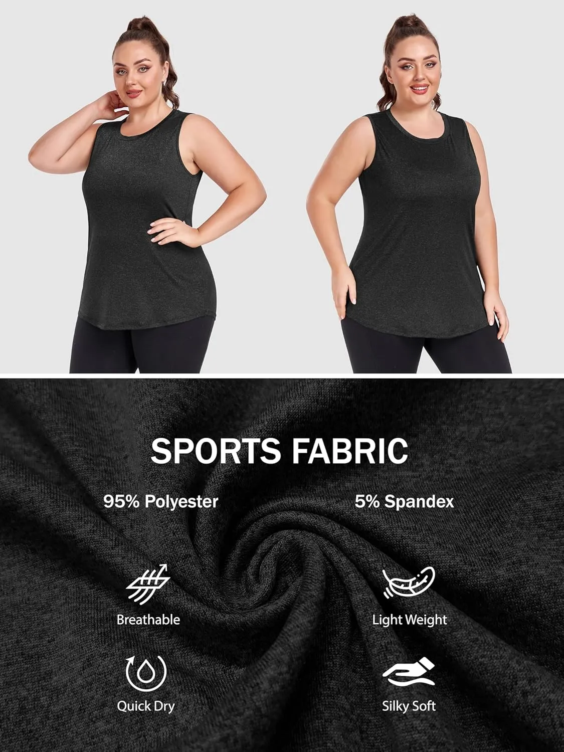 FOREYOND Plus Size Workout Tank Tops for Womens Lightweight Tank Tops Sleeveless Athletic Running Yoga Shirts