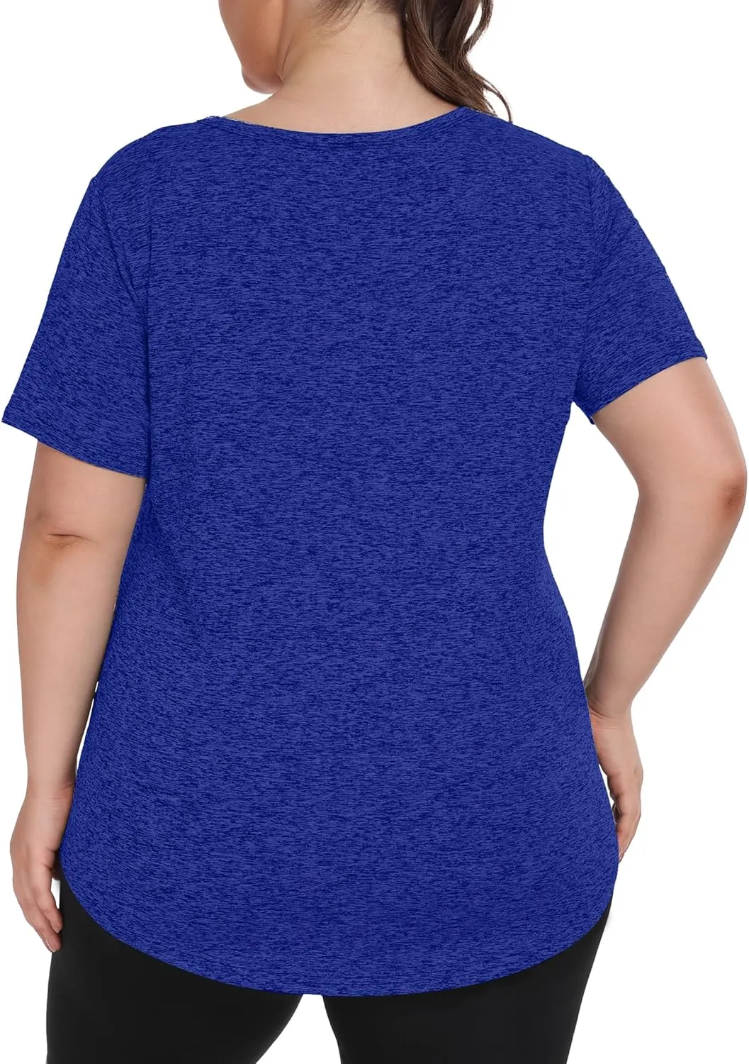 FOREYOND Plus Size Workout Tops for Women Short Sleeves V-Neck Yoga Shirts Loose Fit Athletic Gym Clothing Summer