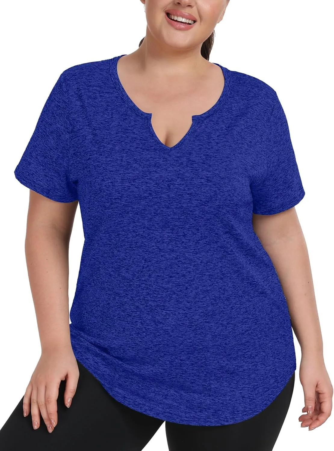 FOREYOND Plus Size Workout Tops for Women Short Sleeves V-Neck Yoga Shirts Loose Fit Athletic Gym Clothing Summer