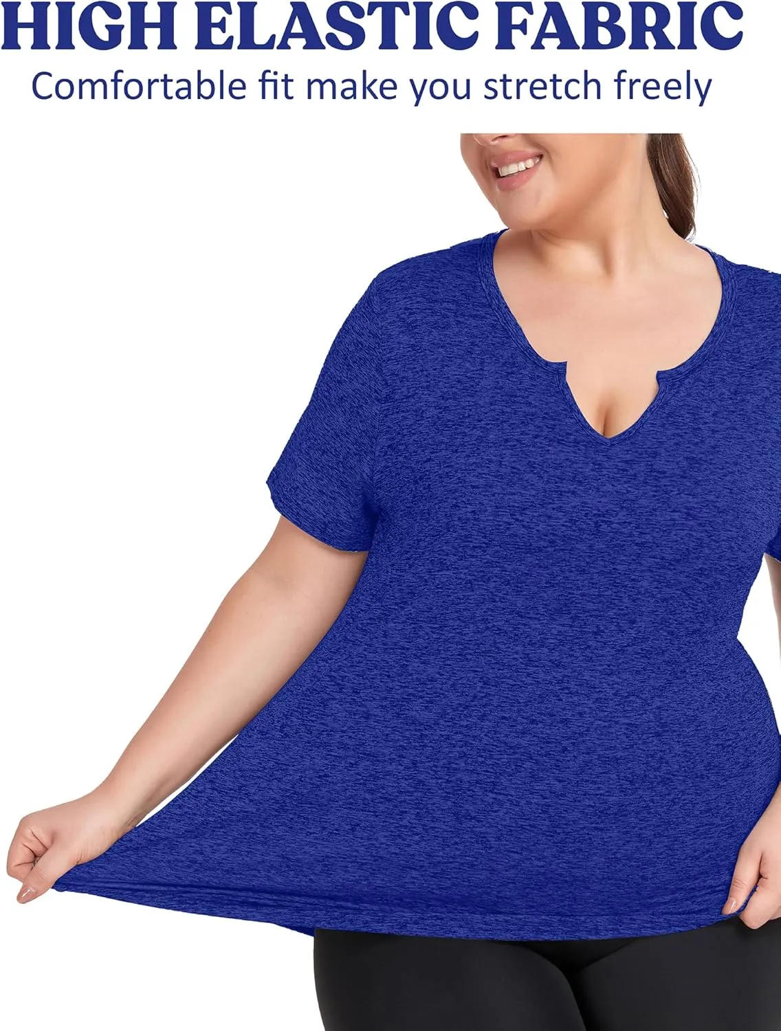 FOREYOND Plus Size Workout Tops for Women Short Sleeves V-Neck Yoga Shirts Loose Fit Athletic Gym Clothing Summer