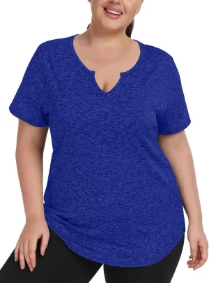 FOREYOND Plus Size Workout Tops for Women Short Sleeves V-Neck Yoga Shirts Loose Fit Athletic Gym Clothing Summer