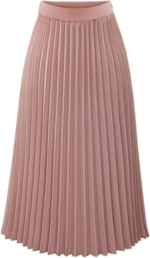 FZYLQY 2025 Fashion Womens Pleated Midi Skirt,High Waist Swing Boho Pleated Skirt Casual Chiffon Elastic A-line Long Skirts