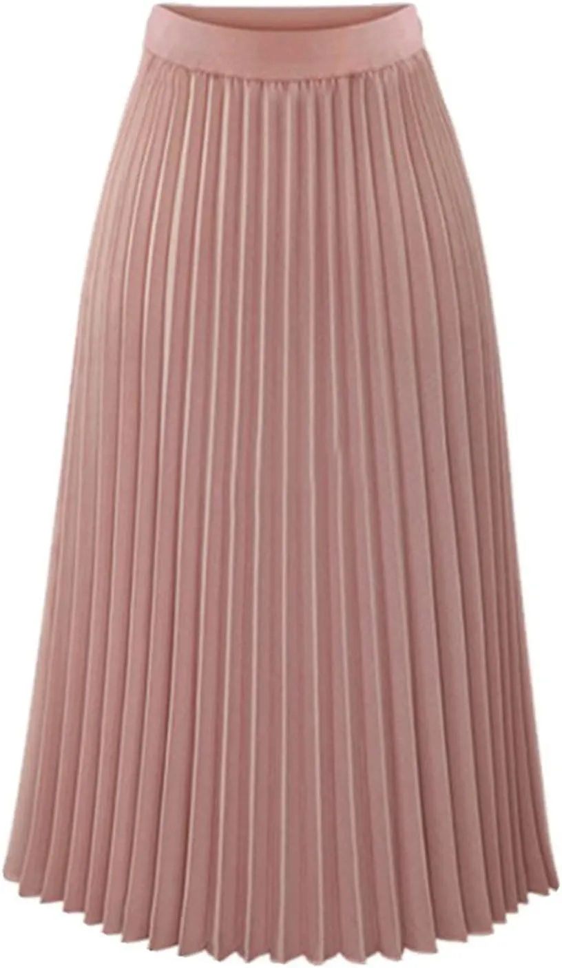 FZYLQY 2025 Fashion Womens Pleated Midi Skirt,High Waist Swing Boho Pleated Skirt Casual Chiffon Elastic A-line Long Skirts