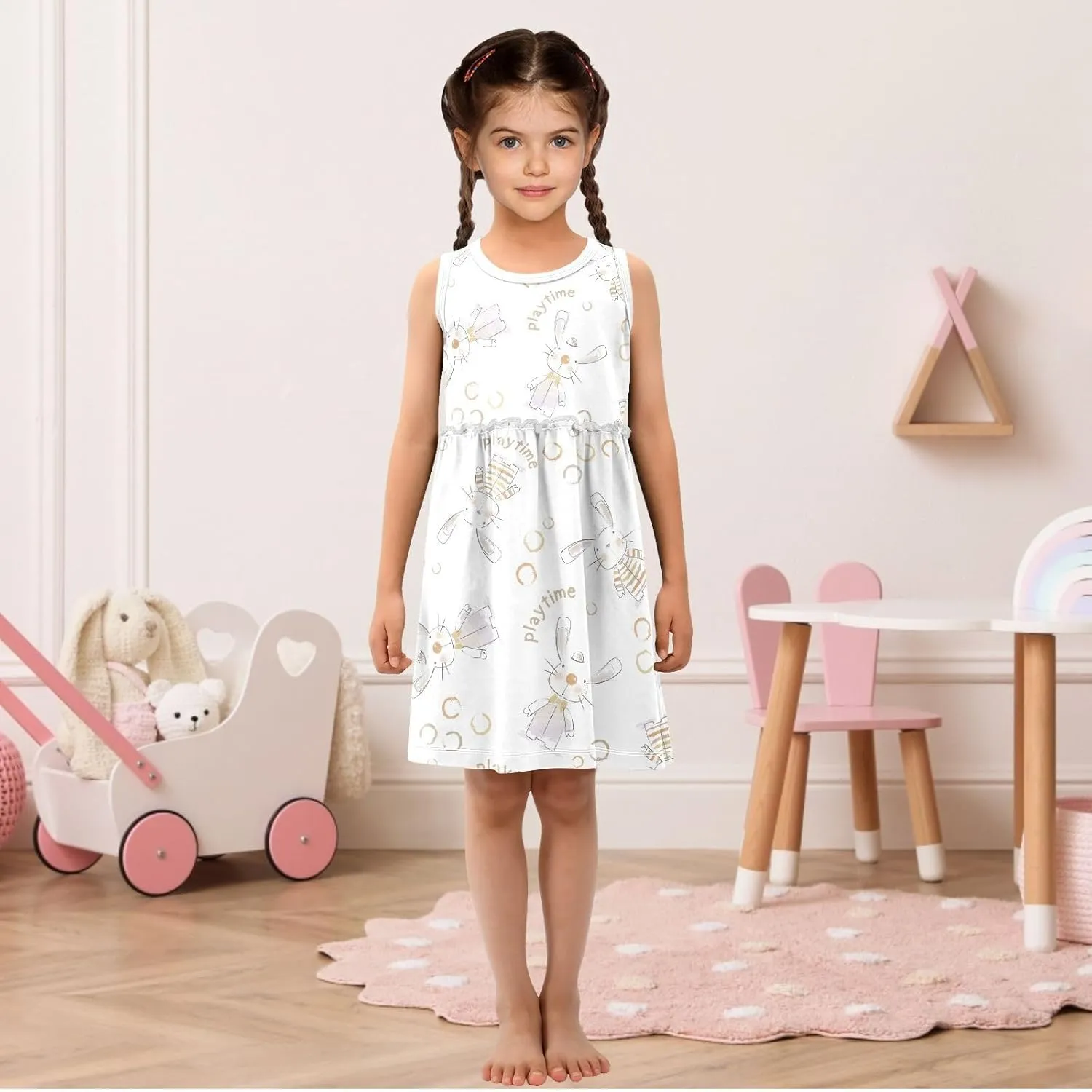 Girls Casual Dress Cute Sleeveless A-Line Swing Beach Summer Dress for 2-8 Years